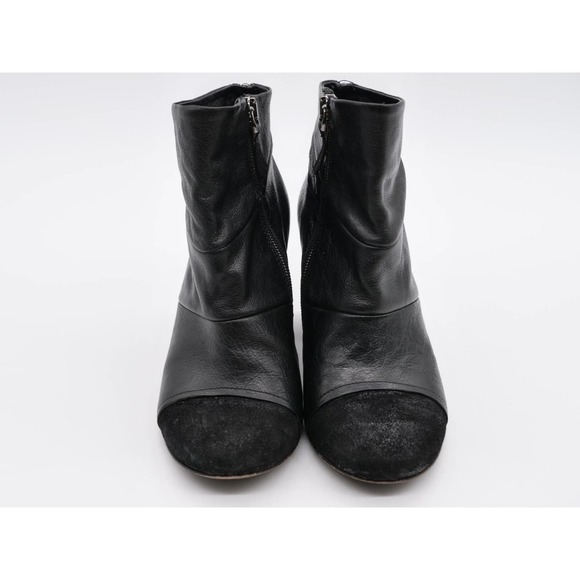 Latitude Femme Ankle Boots Womens 7 Black Leather Cap Toe Zip Heeled Booties - Picture 7 of 12